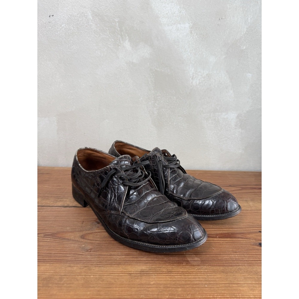 Vintage Edwin Clapp Genuine Alligator Split Toe Derby Shoes Mens 10.5 B Brown